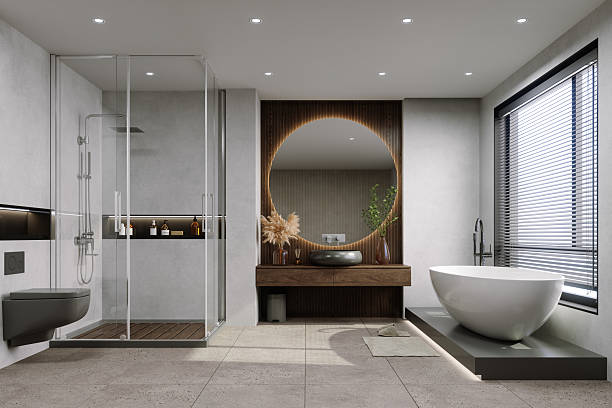 Shower Remodel in Bellevue, WA underway as installers fit tile walls and new shower fixtures